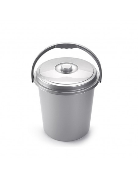 Tradineur - Cubo redondo de plástico con tapa 21 litros, contenedor, recipiente multiusos, 37 x 34 x 40 cm, almacenamiento de ba
