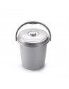 Tradineur - Cubo redondo de plástico con tapa 21 litros, contenedor, recipiente multiusos, 37 x 34 x 40 cm, almacenamiento de ba