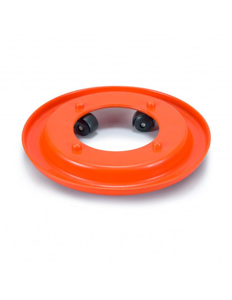 Portabombonas de butano de color naranja y de 32,5 cm de diámetro y 5,5 cm de alto con 4 ruedas, Soporte para bombonas con rueda