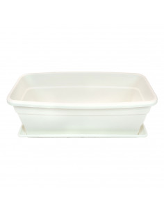 Jardinera eva de plástico con plato adán 16 litros, 40 cm, blanco. Macetero, maceta para plantas y flores rectangular de plástic