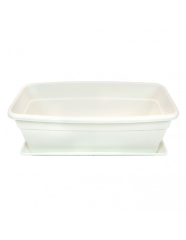 Jardinera eva de plástico con plato adán 16 litros, 40 cm, blanco. Macetero, maceta para plantas y flores rectangular de plástic