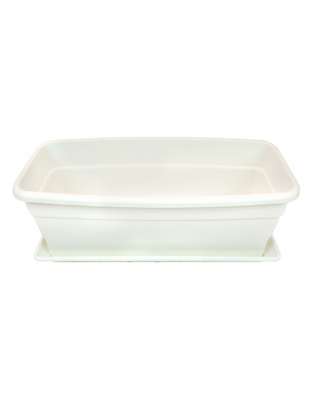 Jardinera eva de plástico con plato adán 16 litros, 40 cm, blanco. Macetero, maceta para plantas y flores rectangular de plástic