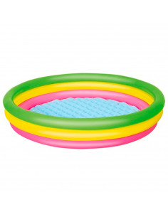 Tradineur - Piscina hinchable infantil con 3 anillos de colores, suelo suave y parche de reparación, inflables de verano (221 li
