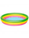 Tradineur - Piscina hinchable infantil con 3 anillos de colores, suelo suave y parche de reparación, inflables de verano (221 li