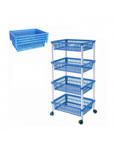 Carro verdulero Modelo PLFT azul con ruedas 4 cestas 85 x 39,5 x 29,5 cm . Carrito portaobjetos estantes multiusos para organiza