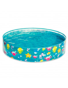 Tradineur - Piscina infantil rígida, diseño animales marinos, PVC y vinilo, incluye parche de reparación, niños, verano (277 lit