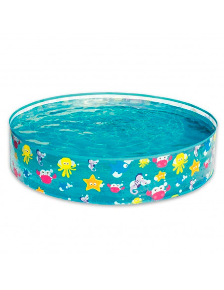 Tradineur - Piscina infantil rígida, diseño animales marinos, PVC y vinilo, incluye parche de reparación, niños, verano (277 lit