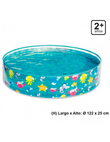 Tradineur - Piscina infantil rígida, diseño animales marinos, PVC y vinilo, incluye parche de reparación, niños, verano (277 lit
