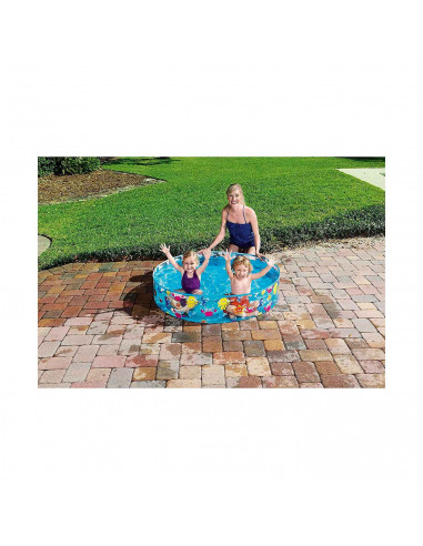 Tradineur - Piscina infantil rígida, diseño animales marinos, PVC y vinilo, incluye parche de reparación, niños, verano (277 lit