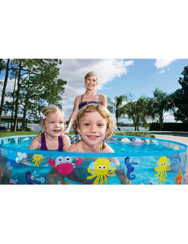 Tradineur - Piscina infantil rígida, diseño animales marinos, PVC y vinilo, incluye parche de reparación, niños, verano (277 lit