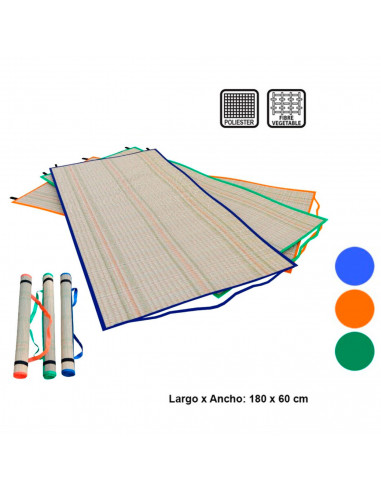 Tradineur - Esterilla de playa de fibra vegetal, incluye asa, enrollable, reutilizable, ligera y resistente, picnic, acampada, c