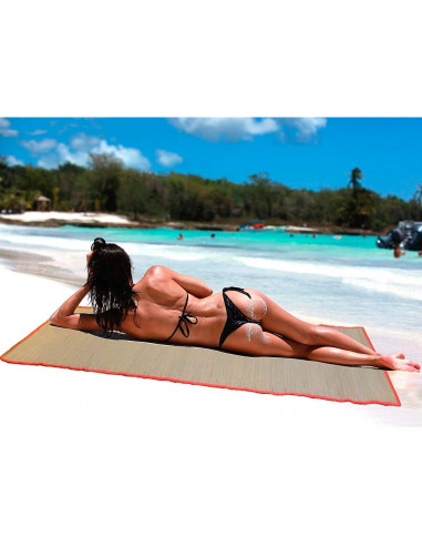 Tradineur - Esterilla de playa de fibra vegetal, incluye asa, enrollable, reutilizable, ligera y resistente, picnic, acampada, c
