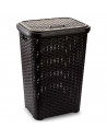 Tradineur -  Cesto para ropa sucia de plástico con tapa 60 litros, wengué, 43 x 35,5 x 62 cm, pongotodo, cubo para la colada con
