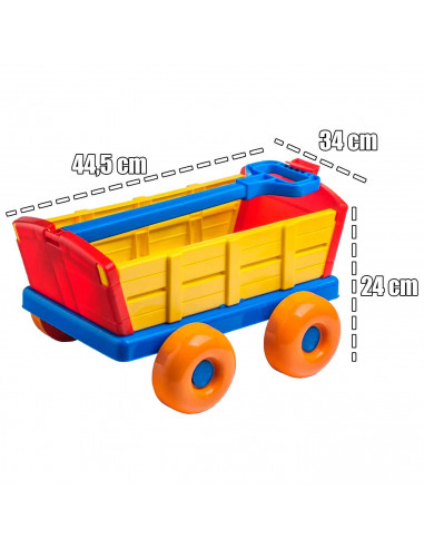 Tradineur - Carreta de arrastre - Fabricado en plástico - Gran capacidad - Juguete para jugar en cualquier superficie - 24 x 34