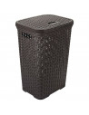Tradineur -  Cesto para ropa sucia de plástico con tapa 60 litros, wengué, 43 x 35,5 x 62 cm, pongotodo, cubo para la colada con
