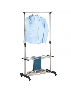 Tradineur - Perchero burro extensible con estantes, barra y ruedas, acero y plástico, altura regulable, fácil montaje, 80 x 43 x