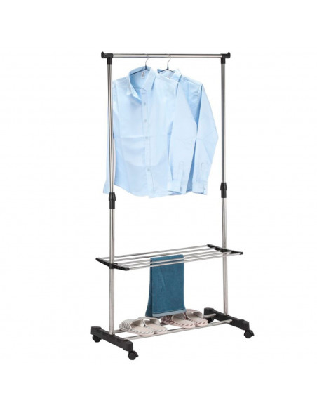 Tradineur - Perchero burro extensible con estantes, barra y ruedas, acero y plástico, altura regulable, fácil montaje, 80 x 43 x