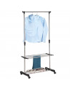 Tradineur - Perchero burro extensible con estantes, barra y ruedas, acero y plástico, altura regulable, fácil montaje, 80 x 43 x