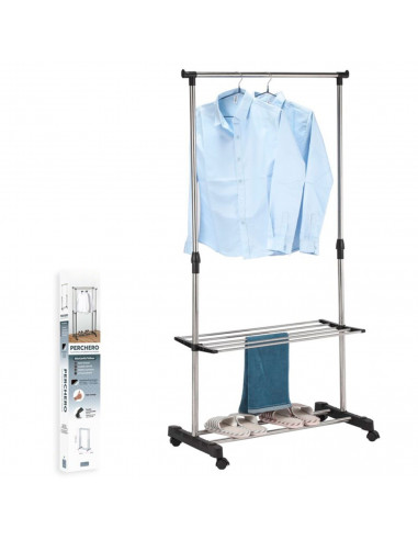 Tradineur - Perchero burro extensible con estantes, barra y ruedas, acero y plástico, altura regulable, fácil montaje, 80 x 43 x