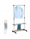 Tradineur - Perchero burro extensible con estantes, barra y ruedas, acero y plástico, altura regulable, fácil montaje, 80 x 43 x
