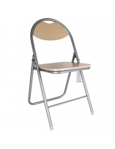 Tradineur - Silla plegable metálica con asiento y respaldo de madera, conteras antideslizantes, reposapiés, jardín, camping, hog