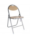Tradineur - Silla plegable metálica con asiento y respaldo de madera, conteras antideslizantes, reposapiés, jardín, camping, hog
