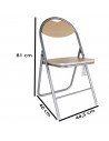 Tradineur - Silla plegable metálica con asiento y respaldo de madera, conteras antideslizantes, reposapiés, jardín, camping, hog