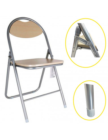 Tradineur - Silla plegable metálica con asiento y respaldo de madera, conteras antideslizantes, reposapiés, jardín, camping, hog