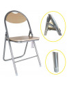 Tradineur - Silla plegable metálica con asiento y respaldo de madera, conteras antideslizantes, reposapiés, jardín, camping, hog