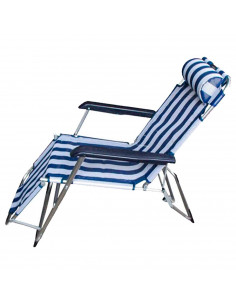 Tradineur - Tumbona plegable playa piscina posiciones regulables - Fabricado en aluminio y poliéster - Color azul y blanco - 80