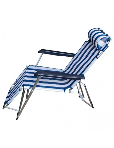 Tradineur - Tumbona plegable playa piscina posiciones regulables - Fabricado en aluminio y poliéster - Color azul y blanco - 80