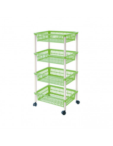 Carro verdulero verde con ruedas 4 cestas 85 x 39,5 x 29,5 cm . Carrito portaobjetos estantes multiusos para organizar los espac