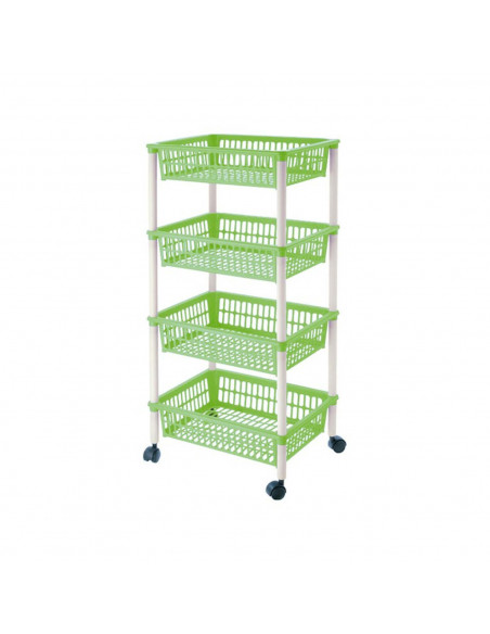 Carro verdulero verde con ruedas 4 cestas 85 x 39,5 x 29,5 cm . Carrito portaobjetos estantes multiusos para organizar los espac
