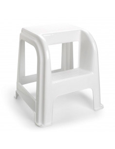 Tradineur - Taburete plástico blanco con peldaño 45.5 x 44.2 x 42 cm, banqueta, silla, escalera de dos pasos ligera, hogar