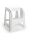 Tradineur - Taburete plástico blanco con peldaño 45.5 x 44.2 x 42 cm, banqueta, silla, escalera de dos pasos ligera, hogar
