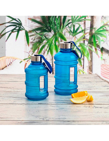 Tradineur - Botella de plástico con asa, garrafa, bidón agua sin BPA, a prueba de fugas, senderismo, acampada, fitness, gimnasio