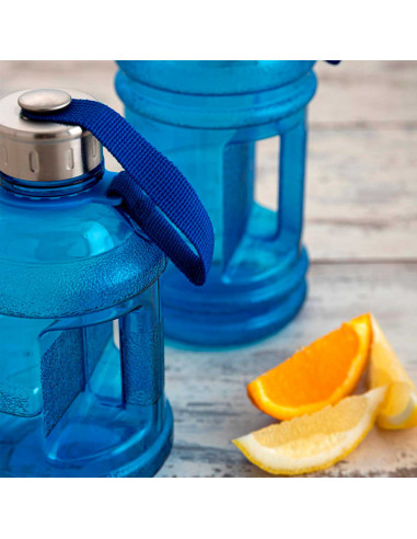 Tradineur - Botella de plástico con asa, garrafa, bidón agua sin BPA, a prueba de fugas, senderismo, acampada, fitness, gimnasio