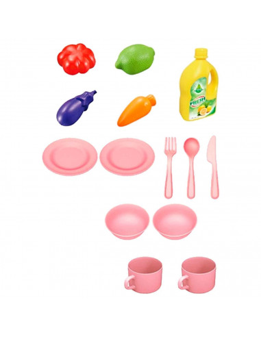 Tradineur - Set fregadero de cocina - Fabricado en plástico resistente - Incluye: fregadero, tazas, bowls, teteras, entre otros.
