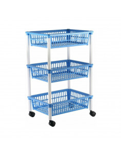 Carro verdulero Modelo PLFT azul con ruedas 3 cestas 62 x 40 x 29 cm . Carrito portaobjetos estantes multiusos para organizar lo