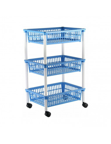 Carro verdulero Modelo PLFT azul con ruedas 3 cestas 62 x 40 x 29 cm . Carrito portaobjetos estantes multiusos para organizar lo