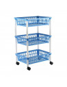 Carro verdulero Modelo PLFT azul con ruedas 3 cestas 62 x 40 x 29 cm . Carrito portaobjetos estantes multiusos para organizar lo