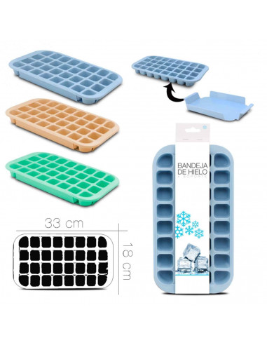 Tradineur - Bandeja de hielo - 32 Espacio para cubos - Incluye soporte - Ideal para cócteles o refrescos - Color surtido - 18 x