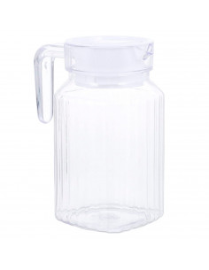 Tradineur - Jarra de vidrio para agua con tapa de plástico, bebidas frías, limonada, té helado, frigorífico, nevera, hogar, 600