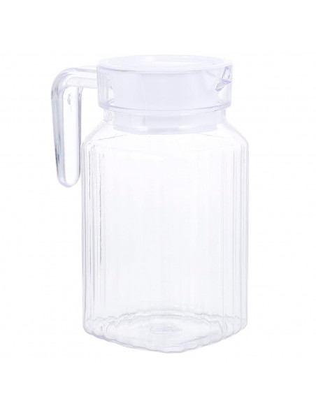 Tradineur - Jarra de vidrio para agua con tapa de plástico, bebidas frías, limonada, té helado, frigorífico, nevera, hogar, 600