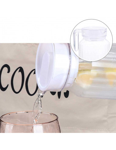 Tradineur - Jarra de vidrio para agua con tapa de plástico, bebidas frías, limonada, té helado, frigorífico, nevera, hogar, 600