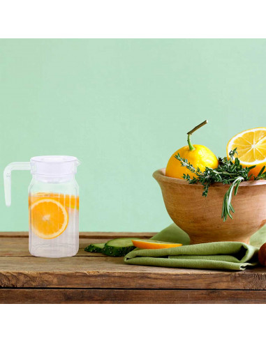 Tradineur - Jarra de vidrio para agua con tapa de plástico, bebidas frías, limonada, té helado, frigorífico, nevera, hogar, 600
