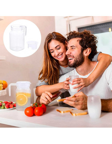 Tradineur - Jarra de vidrio para agua con tapa de plástico, bebidas frías, limonada, té helado, frigorífico, nevera, hogar, 600