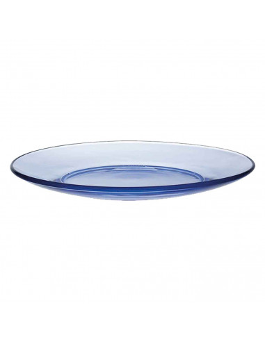 Tradineur - Plato llano de vidrio, transparente, cocina, hostelería, ensaladas, servir, dimensiones - 2,4 x 23,5 cm - Color azul