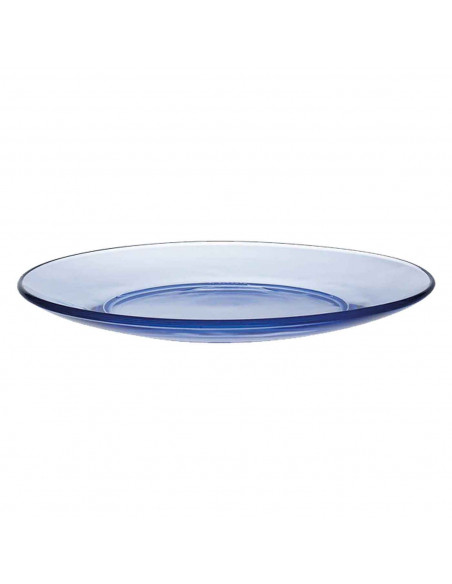Tradineur - Plato llano de vidrio, transparente, cocina, hostelería, ensaladas, servir, dimensiones - 2,4 x 23,5 cm - Color azul