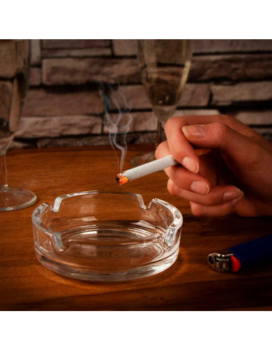 Tradineur - Pack de 3 ceniceros de Vidrio - Cenicero de Cristal Transparente para Cigarrillos - Ceniceros Exterior para Uso Priv